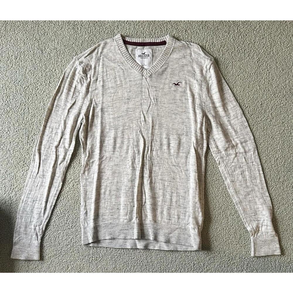 Hollister V-Neck Sweater Long Sleeve - Men’s L, White Marble